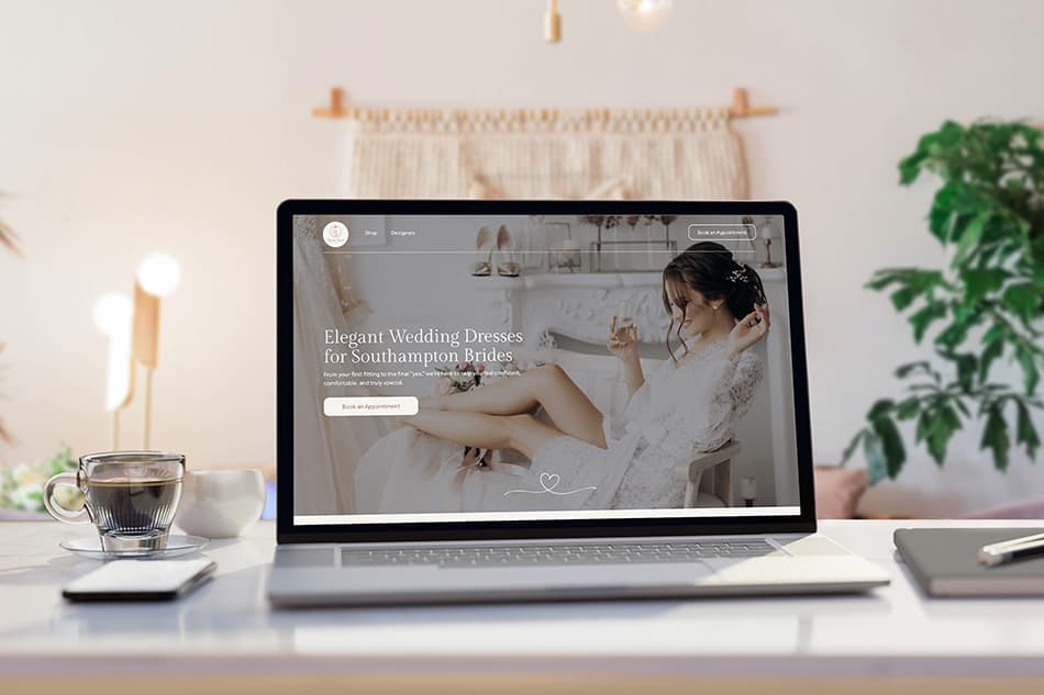 Photo of example design of a Bridal Boutique on a laptop