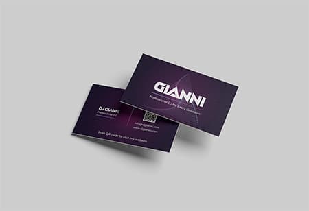DJ Gianni branding materials showing the bold nightlife-inspired visual identity